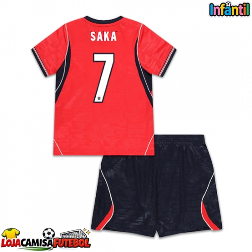 Camisa de Futebol Inglaterra Bukayo Saka #7 Equipamento Secundário Infantil Mundo 2026 Manga Curta (+ Calças curtas)